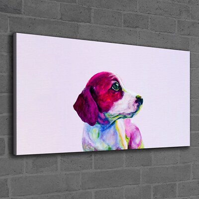 Canvas Wandbild Leinwand Bilder 120x60 Porträt eines Welpen Hund Neonfarbe