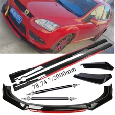 Gloss Black Strut Rod Front Bumper Lip Spoiler Splitter For Ford Focus Sedan