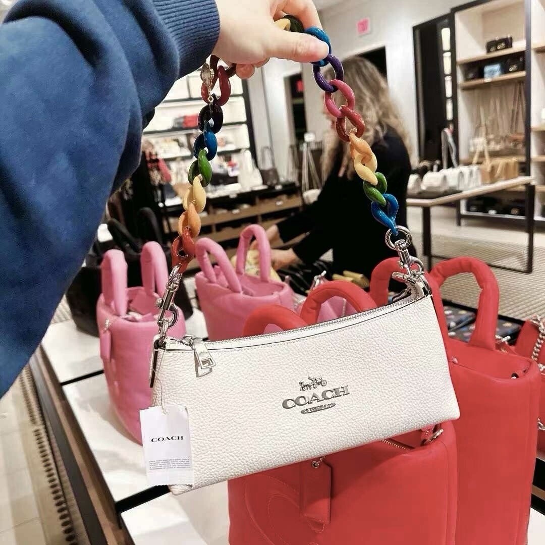 Coach CP097 Charlotte Shoulder Bag With Rainbow Chain In Coach CP097 Charlotte Shoulder Bag With Rainbow Chain In