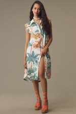 By Anthropologie The Lillian Cap-Sleeve Button-Front Midi Dress XXS new nwt