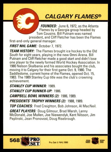 1990-91 Pro Set Calgary Flames Logo #568 - Picture 2 of 2