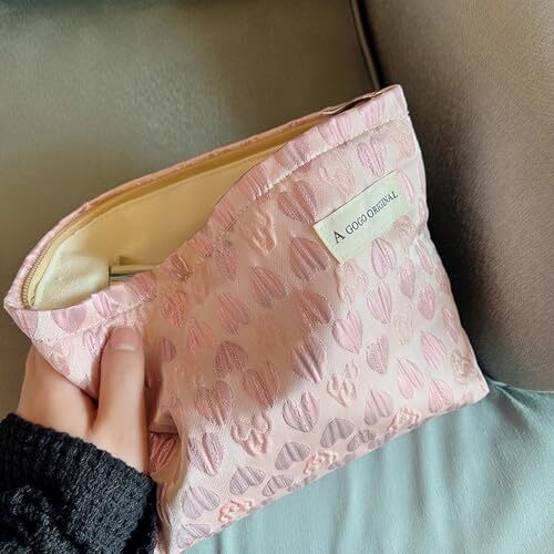 Makeup Bag Cosmetic Travel Bag Small - Portable Aesthetic Makeup Pink Heart - Picture 2 of 7