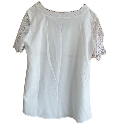 JustFashionNow White Lace Detail Blouse Angelic Crochet Trim Short Sleeve XXL - Picture 5 of 11