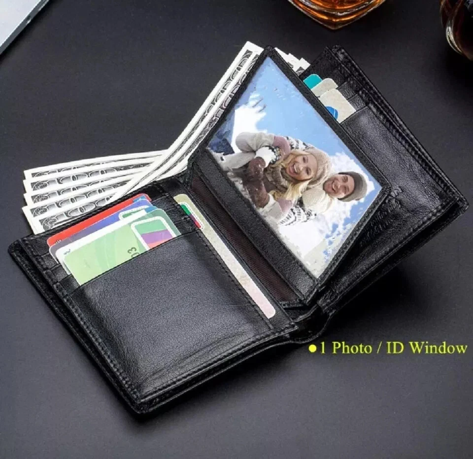 New Men's Genuine Leather RFID Blocking Large Capacity Bifold Wallet Black - Image 2 of 4