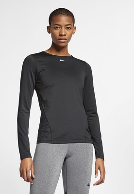 nike pro training sheer long sleeve top in black