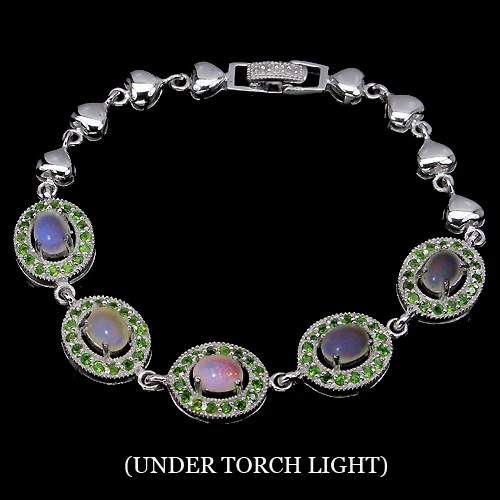 CHROME HEARTS BRACCIALE A MAGLIA CUORE ORIGINALE CALDO OPALE FUOCO ARCOBALENO GRN CROMATO DIOPSIDE ARGENTO 925