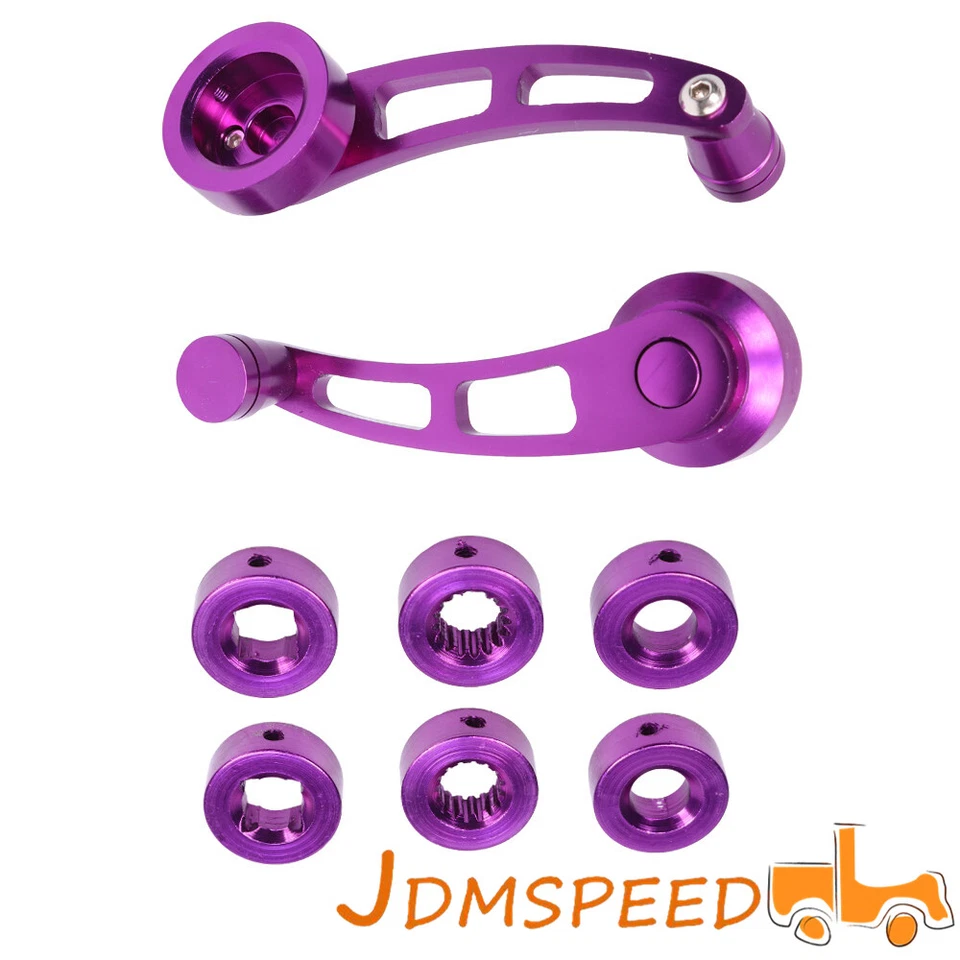 Bobinadora de ventana de coche púrpura 2 piezas manivela de vidrio perillas de aluminio metal universal Foto 3 de 4