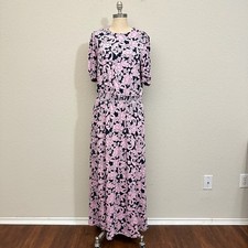 BODEN Sophia Midi Dress Womens 12L Pink Navy Floral Short Sleeve Smocked Waist