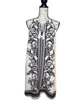 Fig and Flower Sz M Paisley  Floral Beige Sleeveless Lined Dress w Tassels