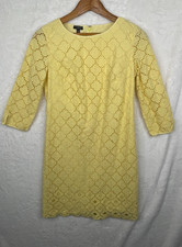 TALBOTS Eyelet Overlay Cotton Shift Dress Womens 8P Yellow Cotton 3/4 Sleeve