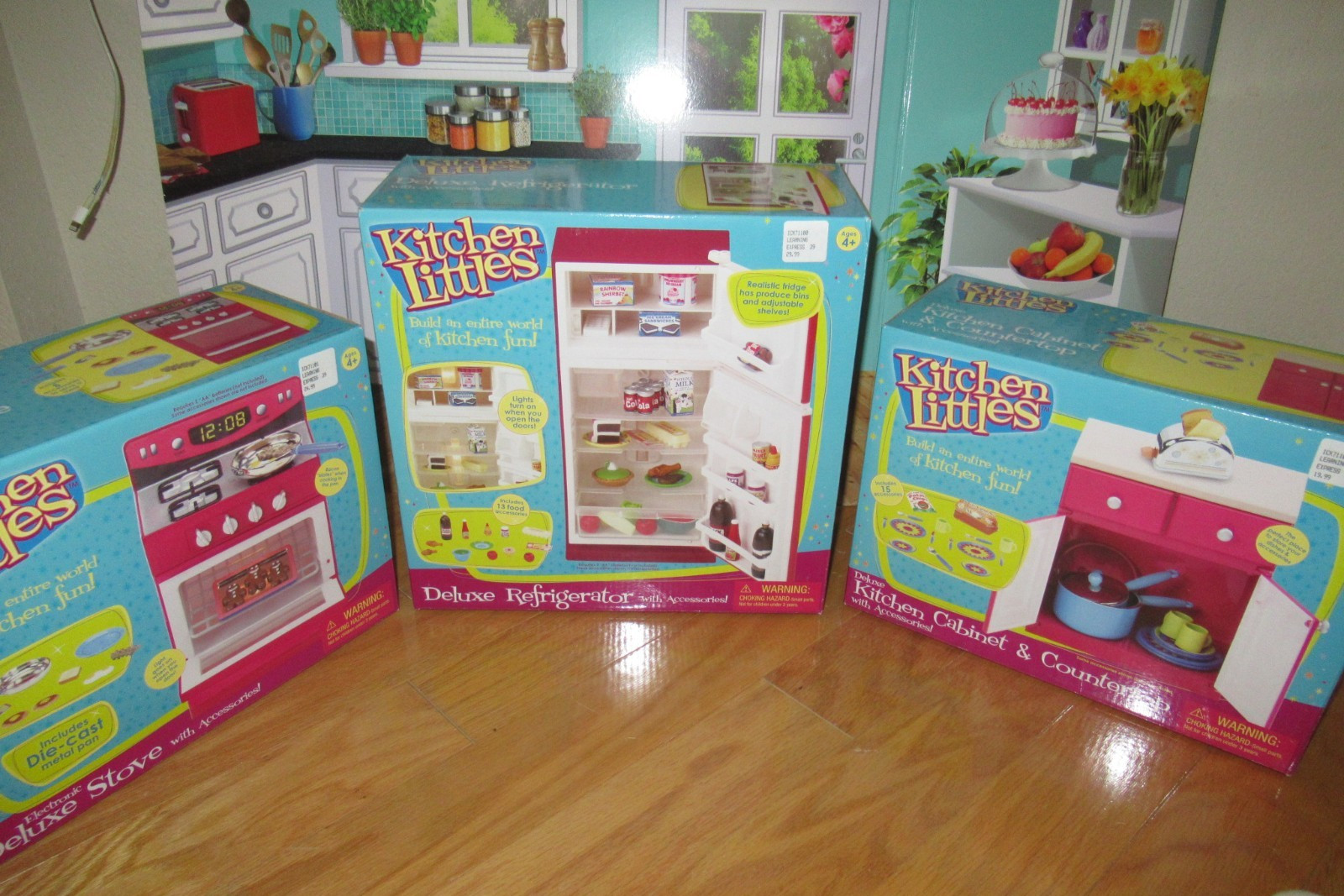 Kitchen Littles Lot of Appliances Stove Refrigerator Cabinet