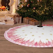 Christmas Tree Skirt 36inch Pink Buffalo Plaid Farmhouse Decor Brushed Fabric