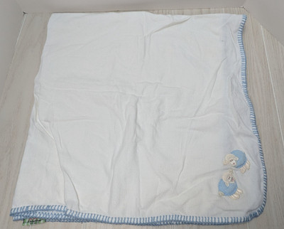 3 Marthas cotton white blue stitched trim lambs Baby Receiving Blanket made USA