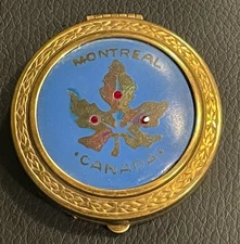 Vintage 1950s Brass Compact Mirror Powder Montreal Canada Souvenir