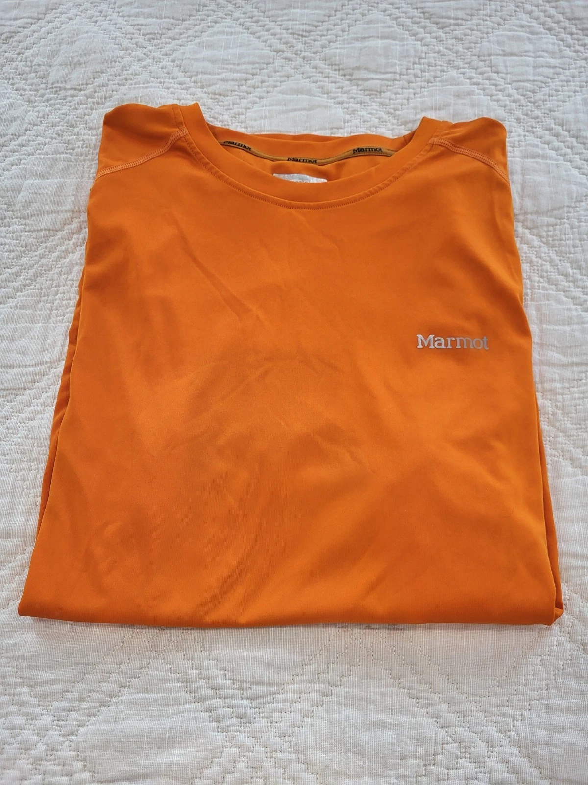 Marmot T Shirt Mens X-Large Orange Dry Wicking Lightweight Vented Short Sleeve