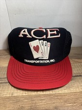 Vintage Ace Transportation Inc Mesh Trucker Hat Snapback Red Black Cards Poker