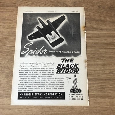 SAIR44 MAGAZINWERBUNG 11X8 CHANDLER-EVANS: BLACK WIDOW FIGHTER