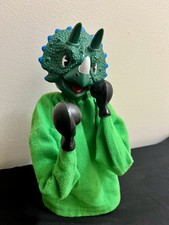 Vintage RARE - Rojus Green Boxing Hand Puppet Punching Dinosaur Triceratops