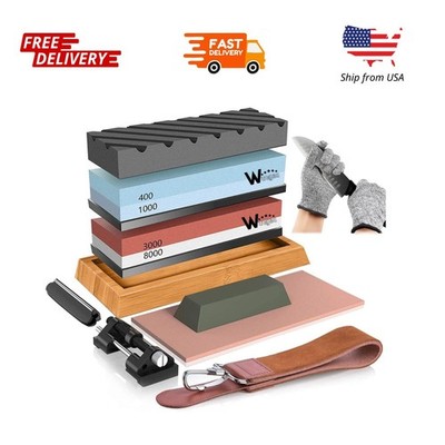 stusgo Knife Sharpening Stone Set - 2 Side Grit 400/1000 3000/8000 Kitchen Knife