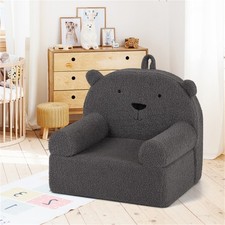 Kids Sofa Bear Shaped Teddy Fleece Foam Chair Toddlers 3 Years Portable Gray