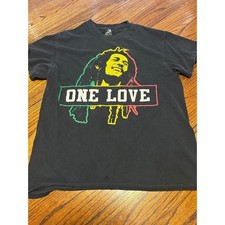 Bob Marley One Love Zion Rootswear Graphic T-Shirt Mens Medium Black Rasta Regga