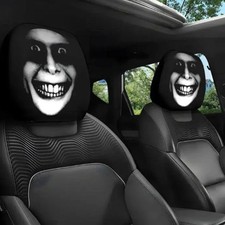 2PCS Funny Cartoon Car Headrest Covers Scary Eyes Face Universal Fit Decor