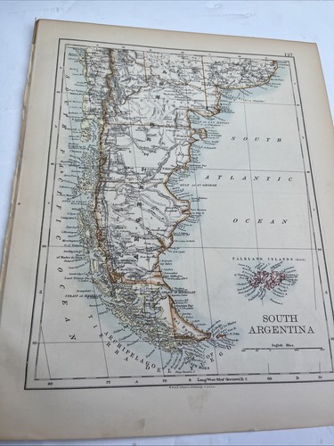 1902: Map Of South Argentina , Buenos Aires Valparaiso WW #127 Old Antique Print