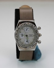 Geneva Watch Women Silver Stainless St Stones Beige Rubber WR Batt White Quartz