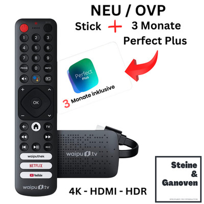 Waipu.tv 4K Stick HDMI HDR WLAN Streaming + 3 Monate Perfect Plus Gutschein