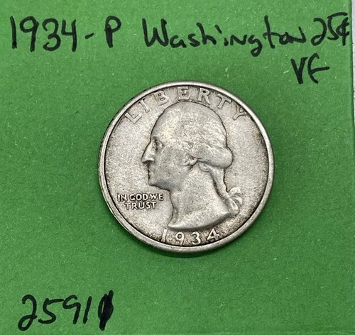 1934-P Washington Quarter 25c Vf Very Fine 90% Silver US Coin