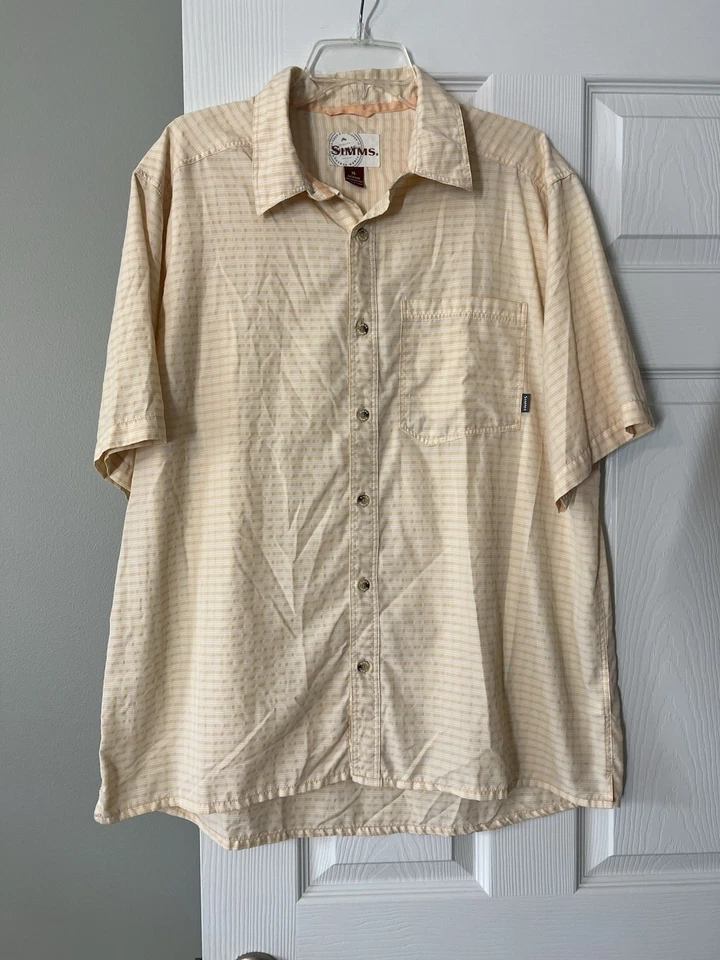 Camisa de pesca Simms Performance para hombre manga corta color tostado y blanco talla XL Foto 2 de 4
