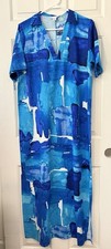 london times woman's size 10 blue linen blend watercolor print shirtdress 
