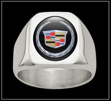 Cadillac Emblem Mens Ring - Mirror Stainless Steel Caddie Signet - Size 10 Cadillac Emblem Mens Ring - Mirror Stainless Steel Caddie Signet - Size 10