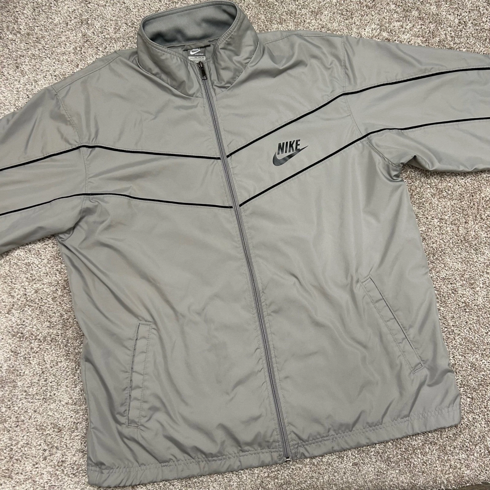 Vintage y2k Nike Windbreaker Jacket Men Size XXL Gray Mesh Lined Swoosh Full Zip