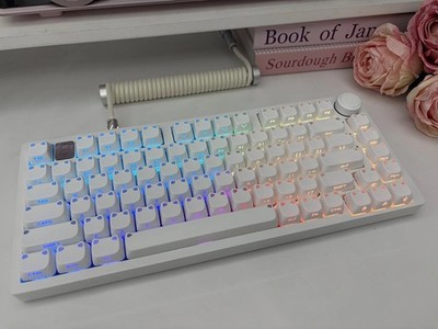 Cute Cat White Side Print MAO Profile Shine Through Doubleshot PBT Keycap Set