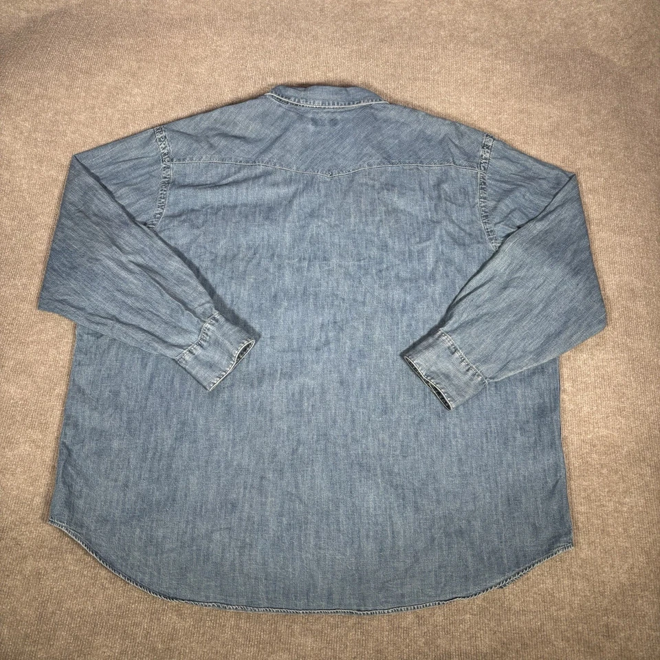 Polo Ralph Lauren Shirt Mens 3XB Pearl Snap Blue Denim Long Sleeve Western - Image 4 of 4