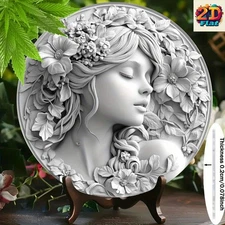 8" Floral Embossed Woman Round Sign - Classic Home Wall Art
