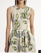 Oscar de la Renta Women's Floral Sleeveless A-Line Midi Dress Belted 6