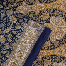 Sanskriti Vintage Saree Blue Pure Crepe Floral Printed Sari 5.5Yard Craft Fabric