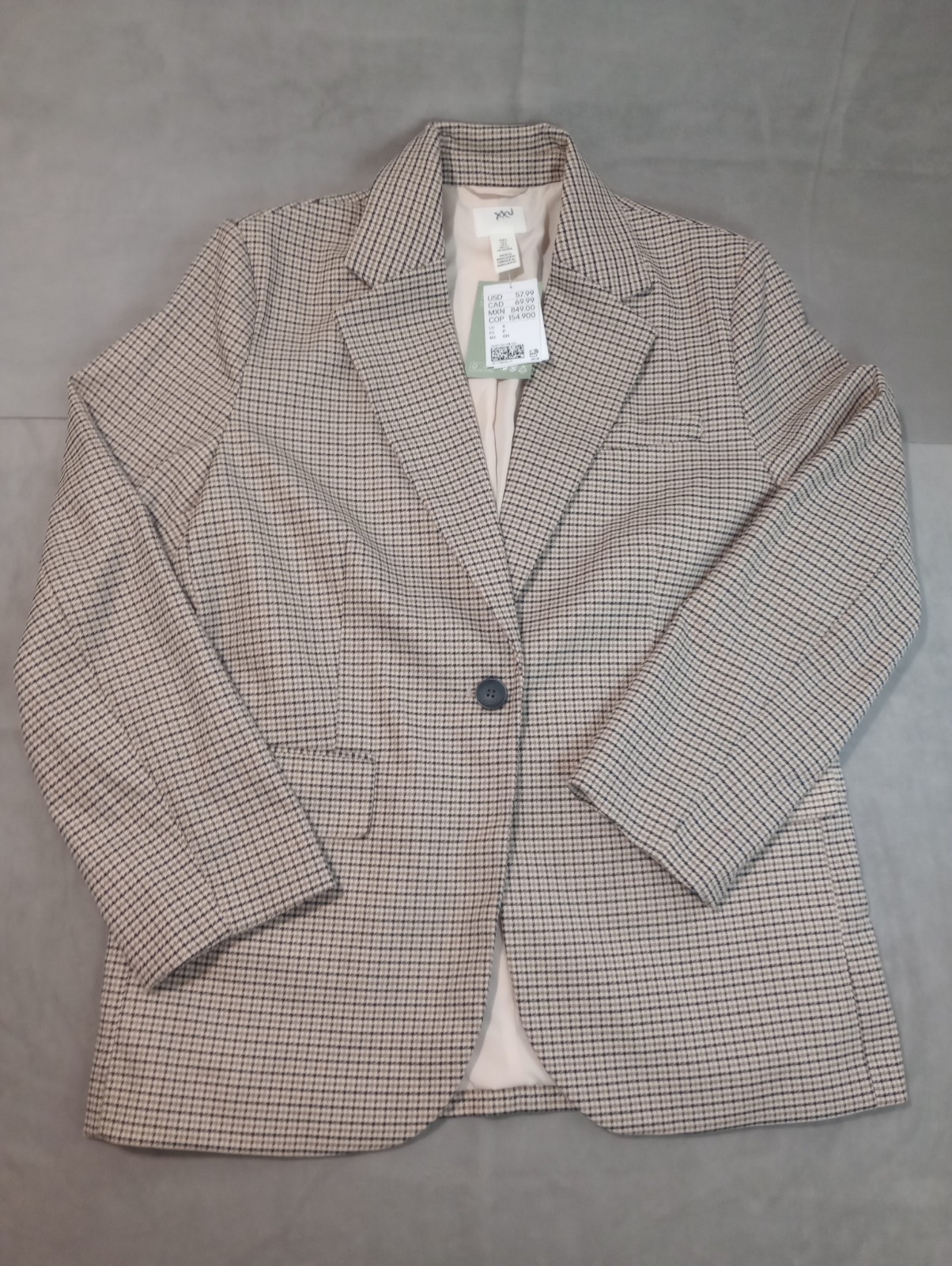 HM H&M Oversized Single Breasted Women Blazer Size Small Brown Pattern NWT-image