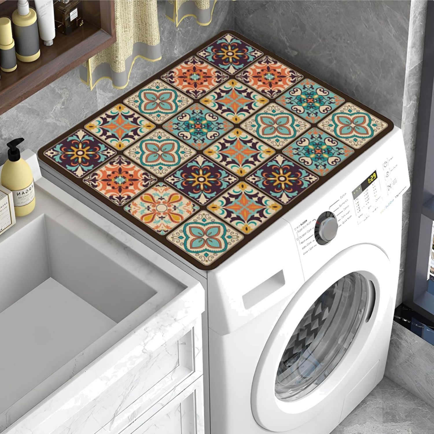 Housse Machine à Laver 60x60 Antidérapant Protège Dessus Lave-Linge Universel