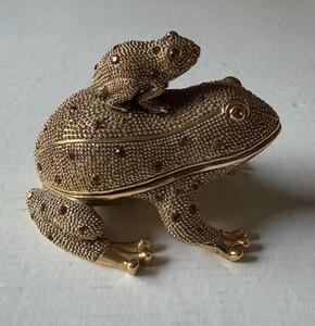 Vintage Bombay CO. Bejeweled Frog Trinket Box, Mini Magnifying Glass Frog Inside