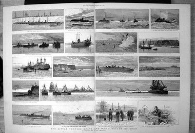 Alte zehn kleine Torpedoboote harmlos Scherz Admiralität schüttelte die Hälfte 1889 viktorianisch