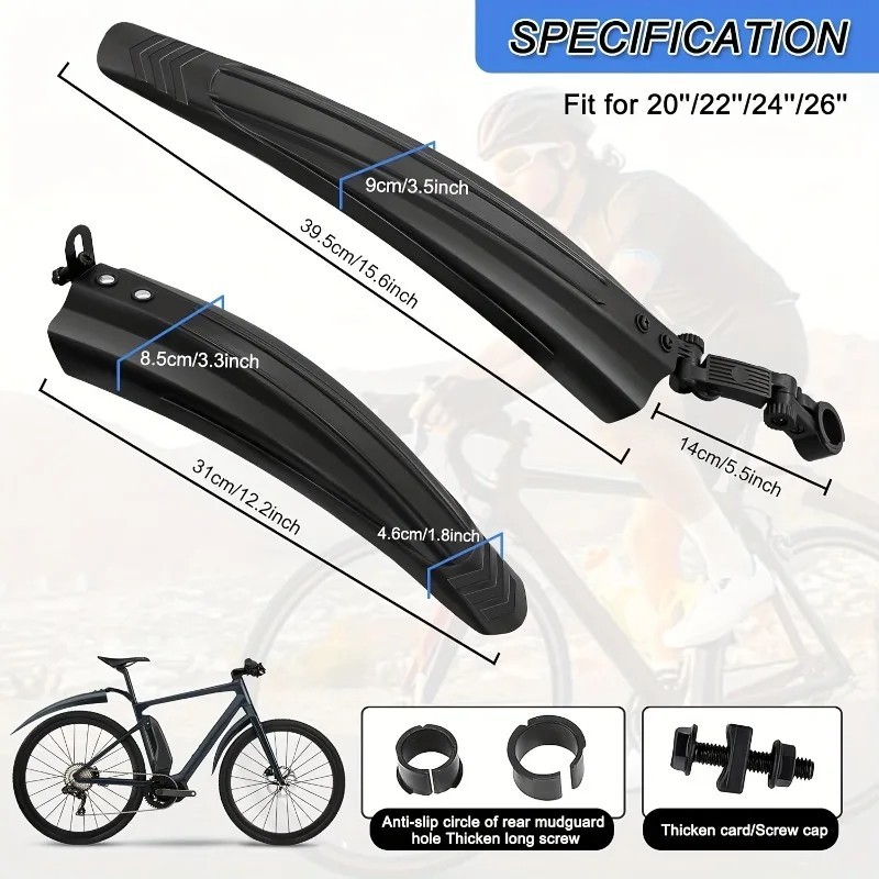 Set 2 Pezzi Parafanghi Mountain Bike MTB Bicicletta Parafango Pneumatici Anteriore Posteriore foto 4