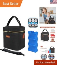 Large Capacity Breastmilk Cooler Bag for Nursing Moms - Holds 6 Bottles, Black