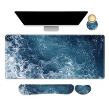 Ocean Waves Gaming Mouse Pad Extended Keyboard Wrist Rest Pad Set Memory Foam
