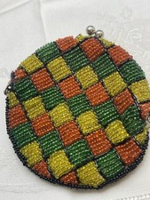Vintage 1960s Made In Korea Hand Micro Beaded Coin Purse Clasp Wallet Multicolor
