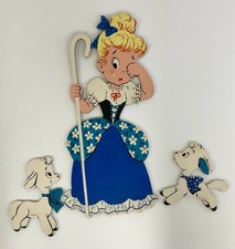1960  s Dolly Toy Co. 3pc Little Boy Peep Children  s Wall Plaques Mother Goose /b
