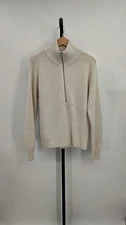 Quince Australian Merino Wool Half Zip Sweater Heather Bone Sleeved Top M