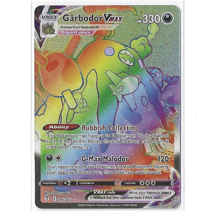 Garbodor VMAX 216/203 Rainbow Rare Evolving Skies Pokemon Holo Near Mint